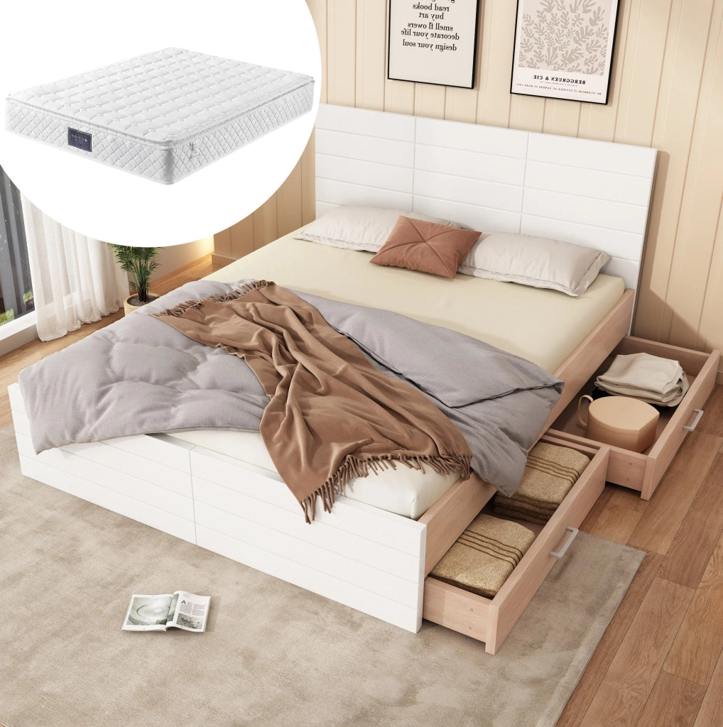 Letto matrimoniale 140x200 cm con materasso e 2 cassetti