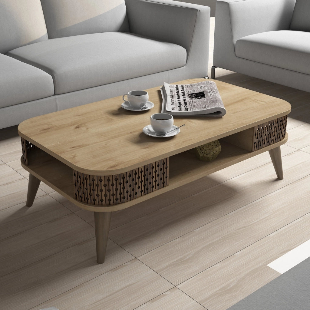 Tavolino in legno "Eylul" - 105 x 60 x 34 cm - Marrone