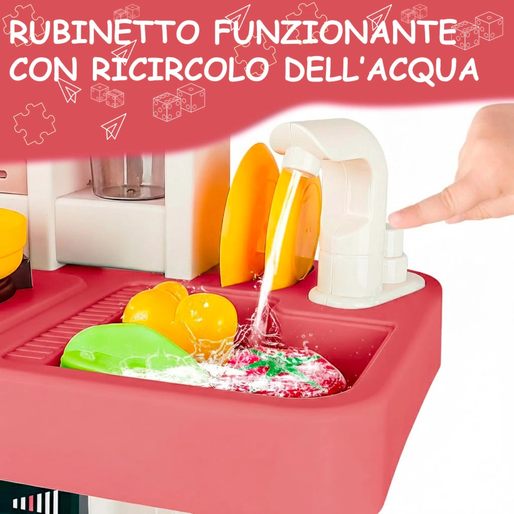 Cucina Giocattolo Bambini Completa Con Luci E Suoni Realistici Rubinetto Con Riciclo Acqua Forno E Fornelli Apribili 50 Accessori Inclusi Gioco Educativo 3–8 Anni Rossa