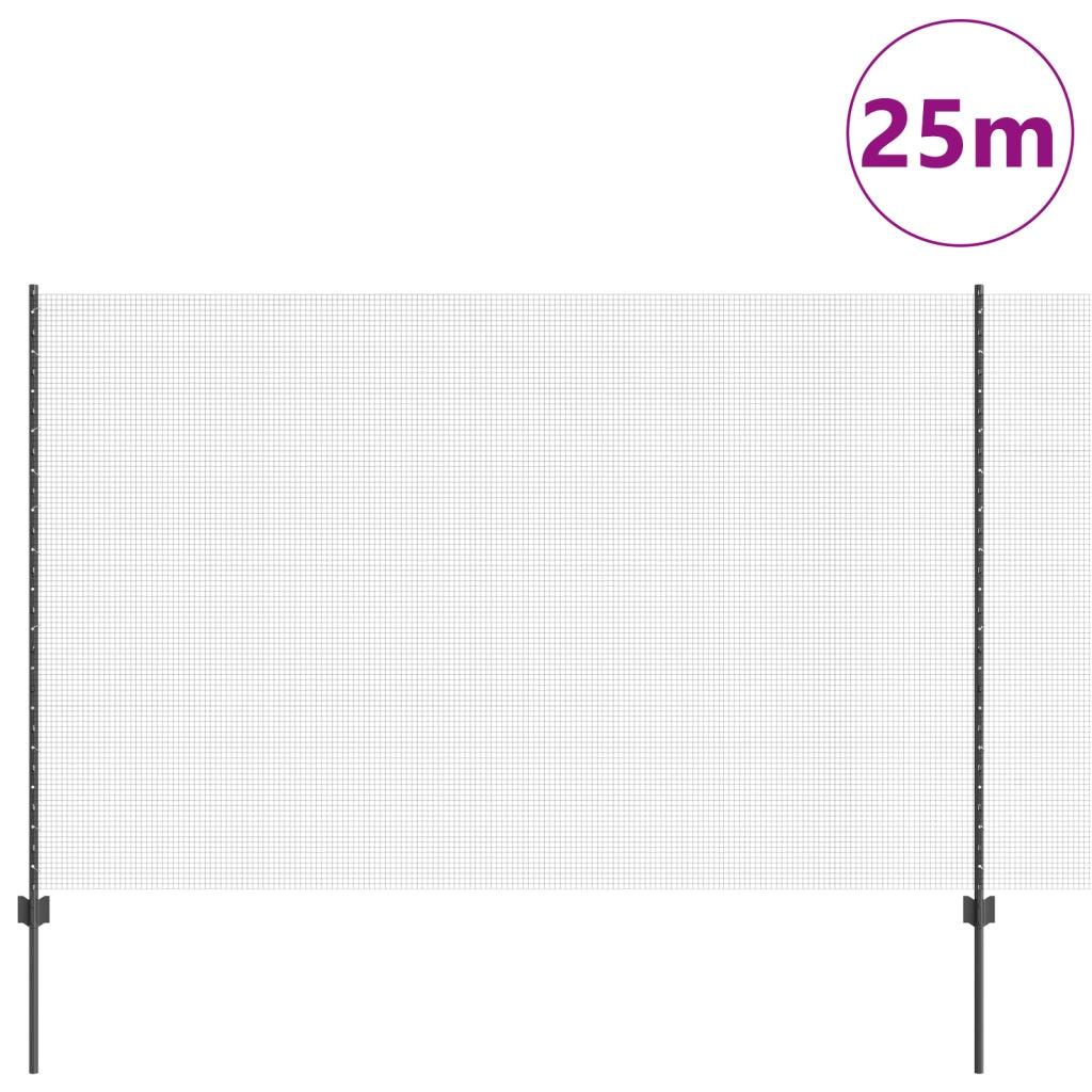 Recinzione in Rete Saldata con 22 Post U Grigio 1.6x25 m Acciaio