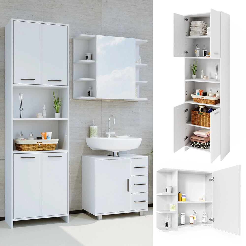 Vicco Set di mobili da bagno Bianco 2 pezzi, con colonna e mobile a specchio per bagno