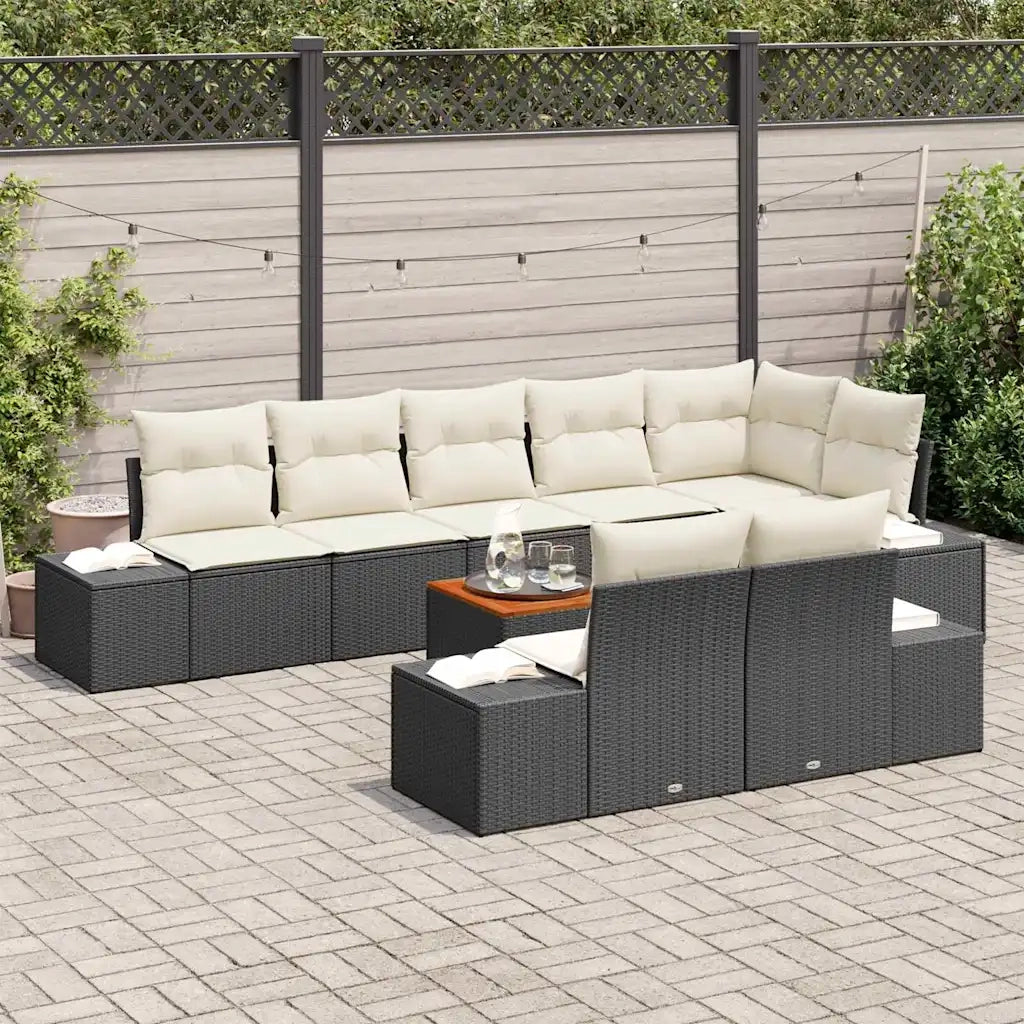 Set Divano da Giardino 9 pcs Nero e bianco