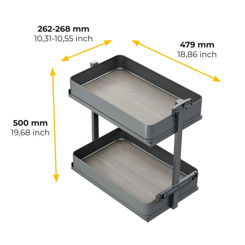 Portabottiglie laterale estraibile Titane Simplex con chiusura soft, modulo 150 mm, Grigio antracite