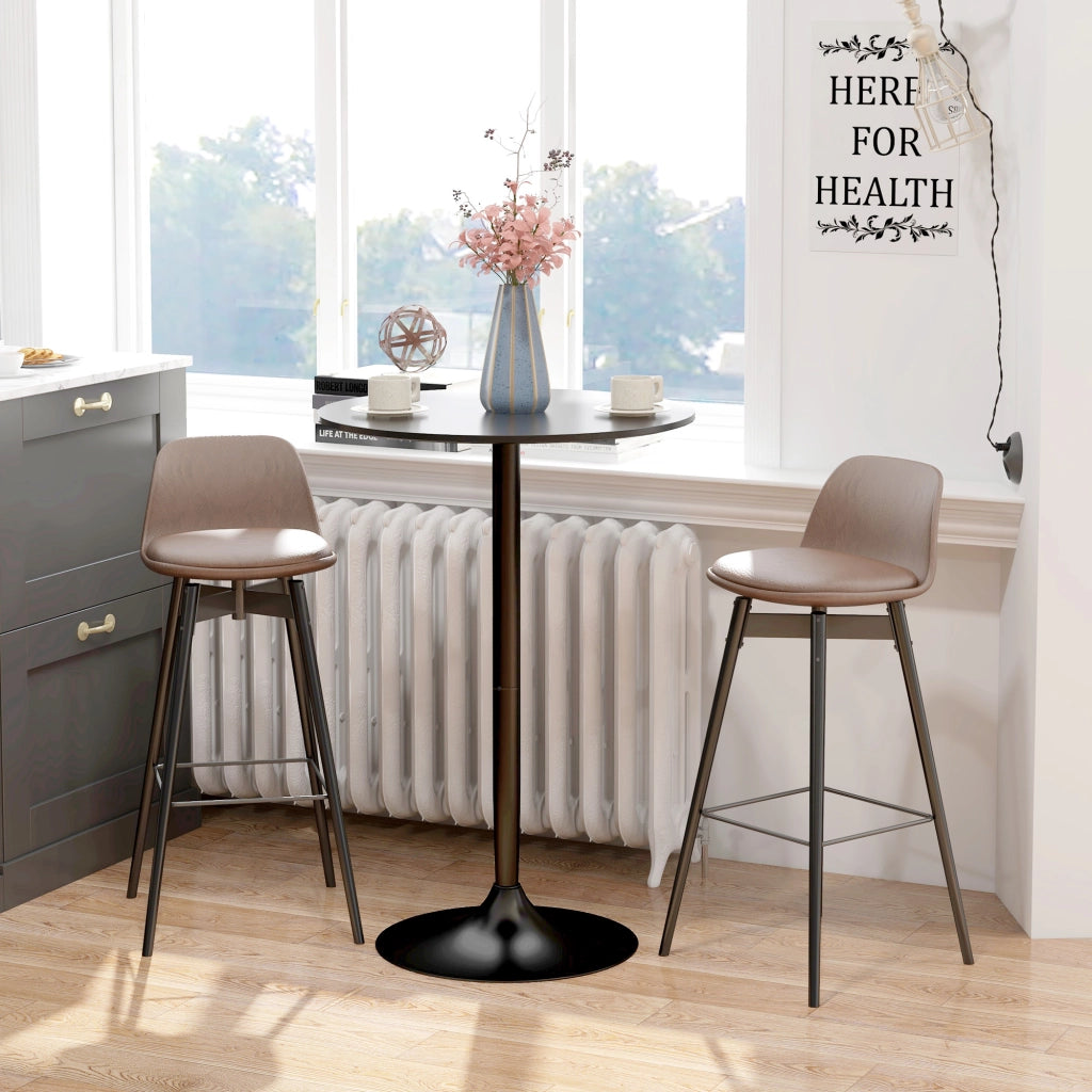Tavolo Alto da Bar Moderno Rotondo con Base in Acciaio e Piano in MDF, ?70x102cm, Nero