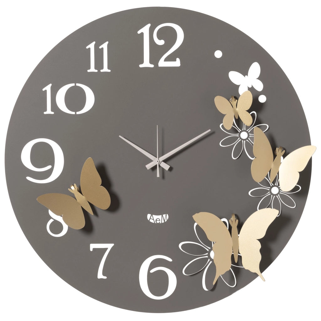 Orologio da parete particolare Butterfly Flowers grande Fango e oro laccato