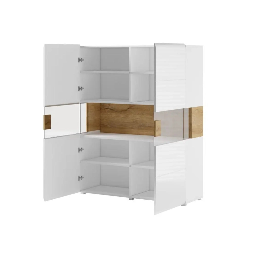 Vetrina doppie porte OHIO – Bianco e quercia – L122 x H152 x P39 cm – Senza LED