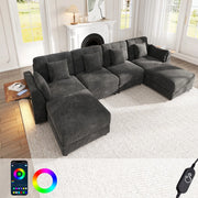 Divano angolare modulare con poggiapiedi e cuscini ¨C Minimal ¨C Grigio tessuto chenille gambe metallo