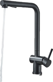 FELICE| Rubinetto da cucina estraibile Premium in acciaio inox nero opaco | Miscelatore canna dritta | Rubinetto gastro alta pressione 360° 2 attacchi