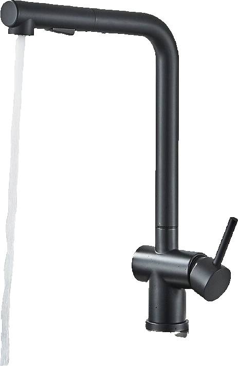 FELICE| Rubinetto da cucina estraibile Premium in acciaio inox nero opaco | Miscelatore canna dritta | Rubinetto gastro alta pressione 360° 2 attacchi