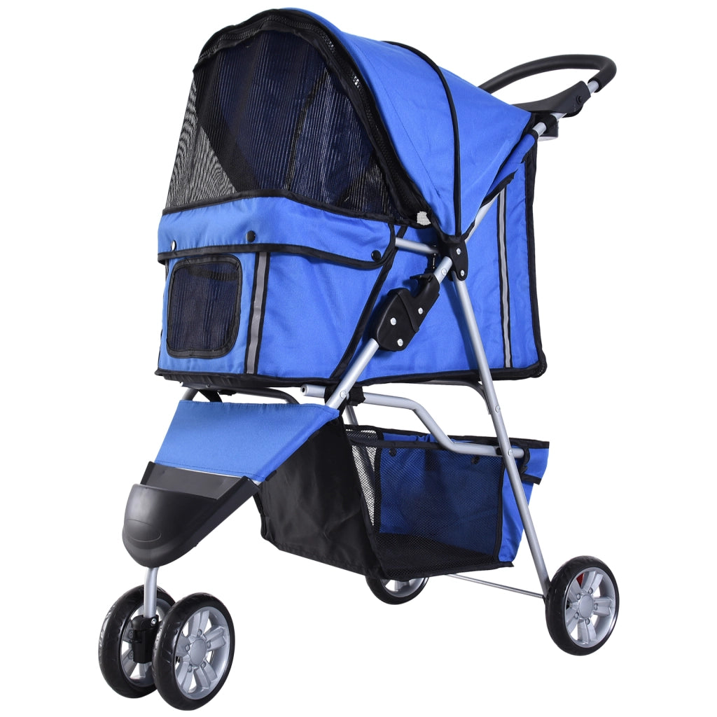 Carrello pieghevole per cani e gatti fino a 10 kg con cuscino, rete e tasche ¨C zephmum ¨C Blu