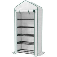 Serra da Giardino con 5 Ripiani e Porta Arrotolabile, Telo in PE Rinforzato Resistente, 90L x 49l x 193A cm, Bianco