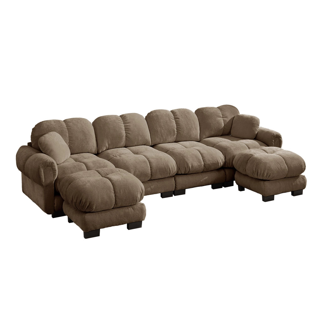 Divano modulare in chenille 330x149x90 cm; marrone