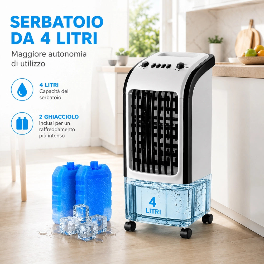 Raffrescatore Nebulizzatore 3in1 4L con 2 Ghiaccioli Potenza 65W 28x28x58 cm