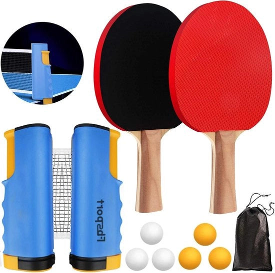 2 palline + rete ripiegabile + 6 palline da ping pong + 6 palline da ping pong + borsa portatile per bambini e adulti