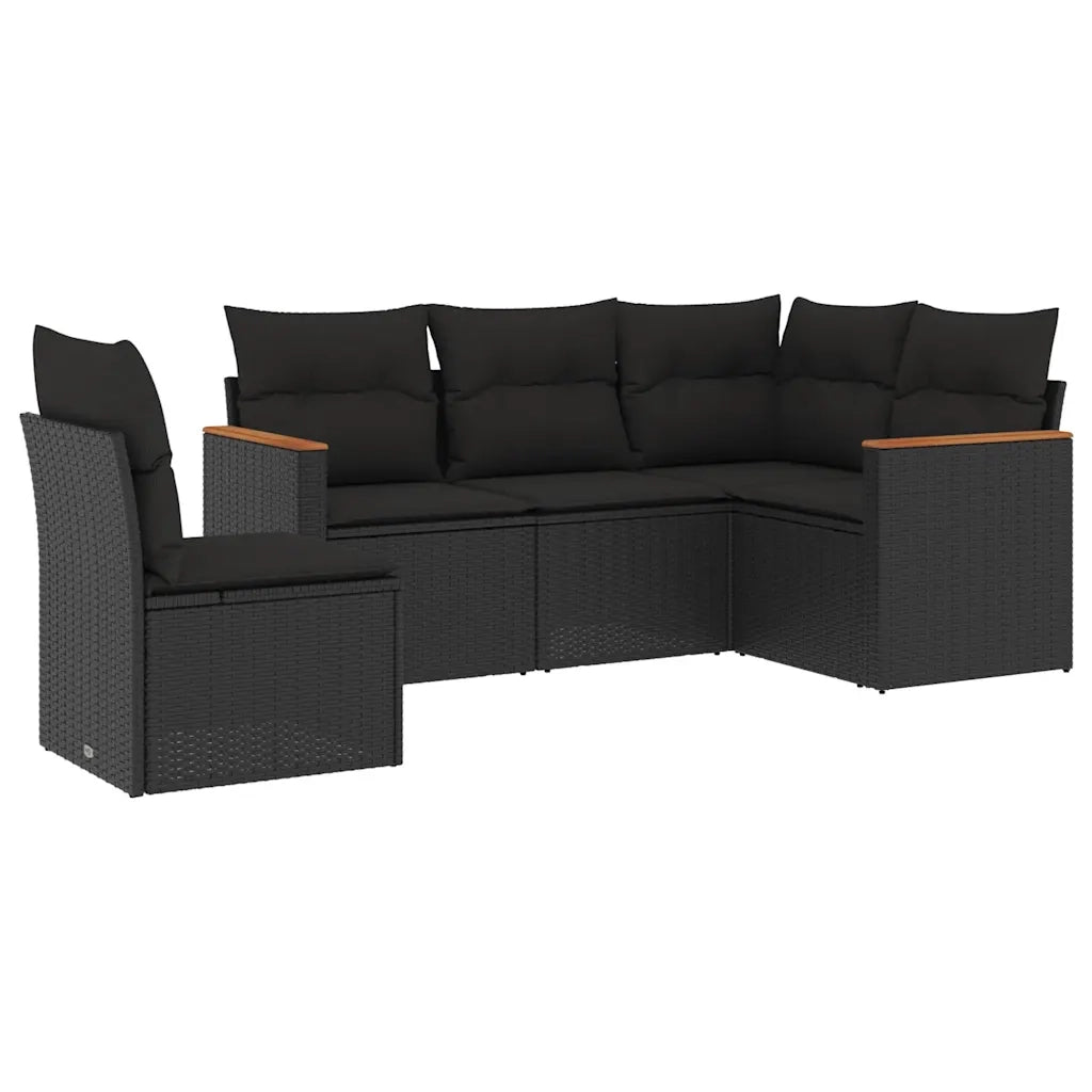 Set Divani da Giardino 5 pz | Set Salotto da Giardino con Cuscini in Polyrattan Nero
