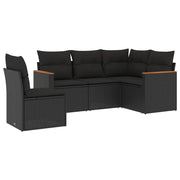 Set Divani da Giardino 5 pz | Set Salotto da Giardino con Cuscini in Polyrattan Nero
