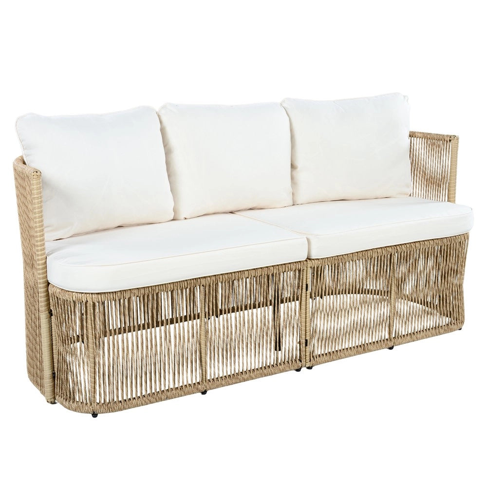 Set giardino 4 pezzi in rattan PE - Zephmum- Divano 3 posti, 2 poltrone, tavolo in vetro temperato