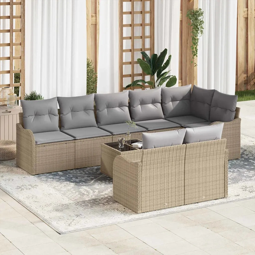 Set Divano da Giardino 9 pcs beige e grigio chiaro Poly Rattan