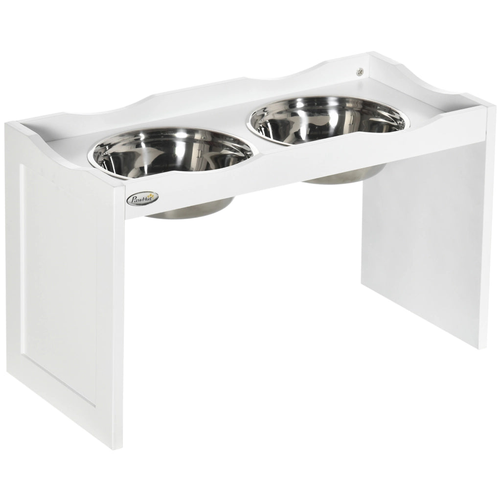 Stazione alimentare per cani con 2 ciotole ¨C zephmum ¨C bianco, acciaio inox, 63x30x24 cm