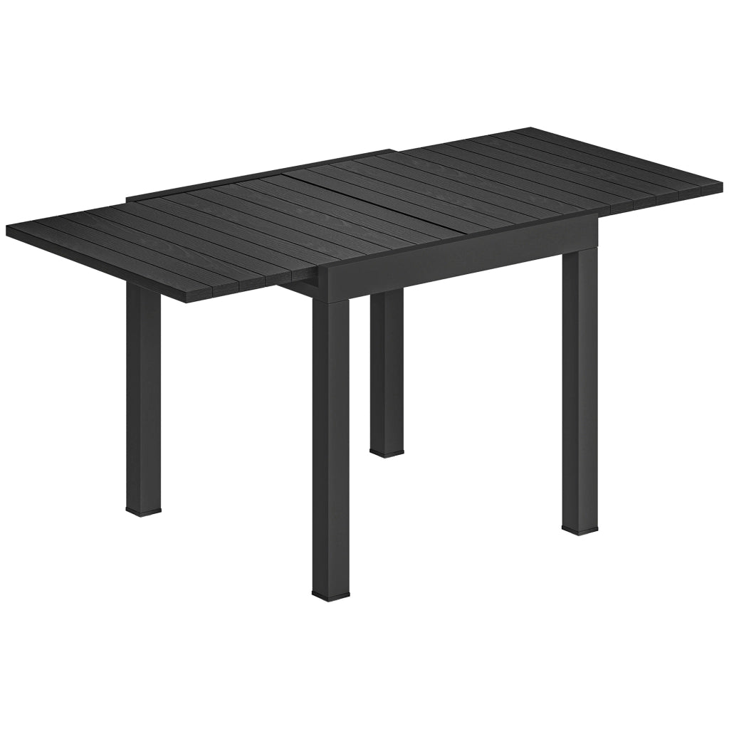 Tavolo da Giardino Allungabile 80-160x80x75 cm per 4-6 Persone con Piano a Doghe in Alluminio Nero