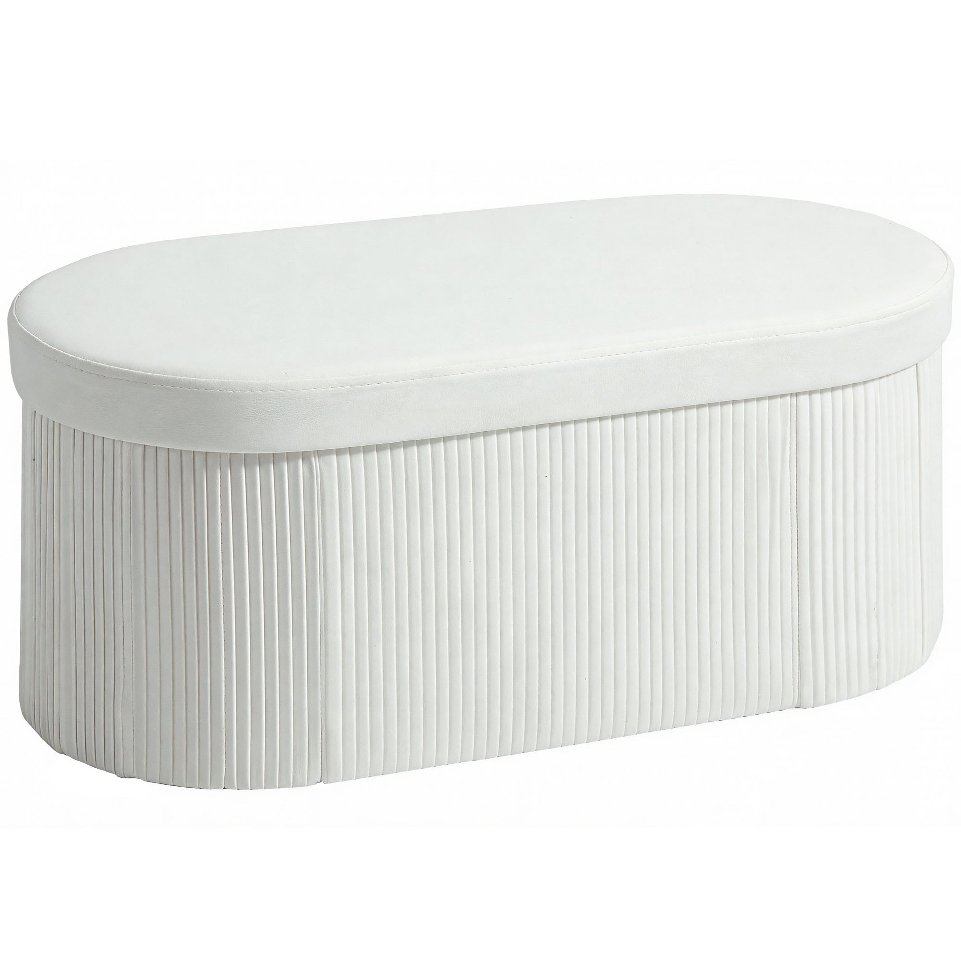 Pouf Contenitore Pieghevole 76x38x35 cm con Vano da 72L e Rivestimento in Velluto Crema
