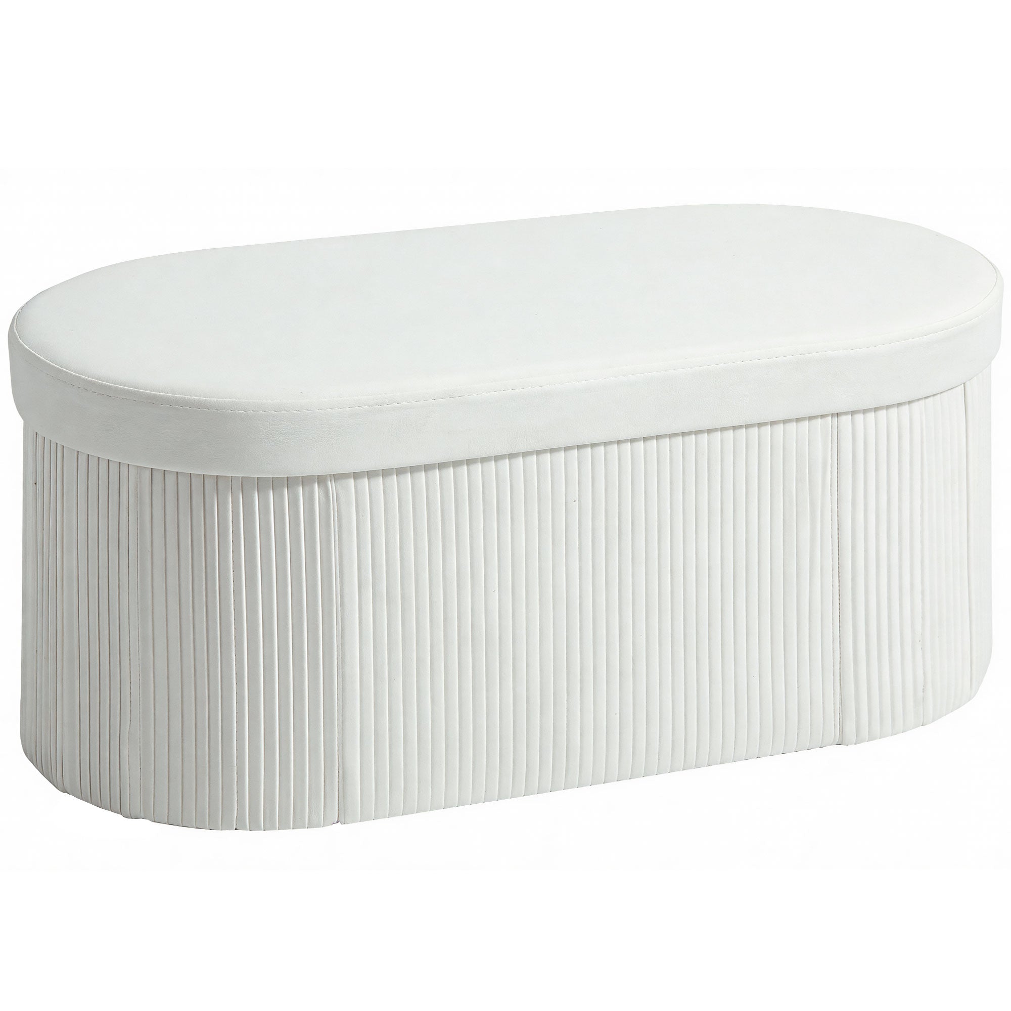 Pouf Contenitore Pieghevole 76x38x35 cm con Vano da 72L e Rivestimento in Velluto Crema