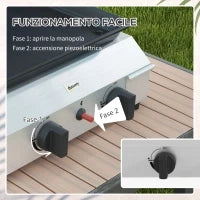 Piastra Barbecue a Gas con 2 Bruciatori, Piano Antiaderente e Potenza 4.8kw, Argento