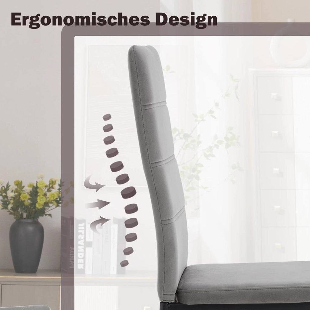 Sedie Sala da Pranzo Set di 4, Sedie da Cucina, Sedia da Pranzo con Schienale Alto, Senza Braccioli, per Soggiorno, Sala Reception, Sedie in Velluto con Gambe in Metallo, Grigio scuro,EZS47dgr-4