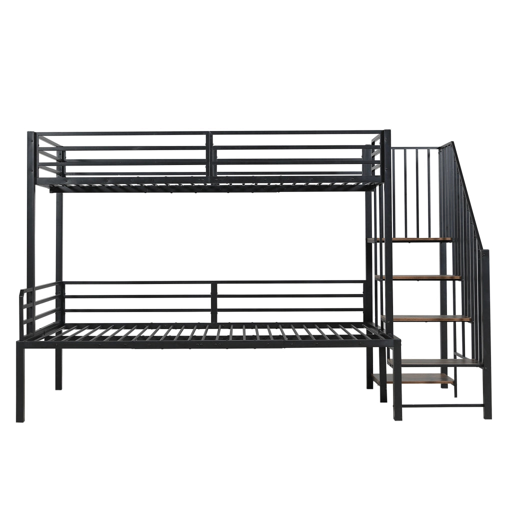 Letto a castello 90x200 cm e 120x200 cm con scala angolare; metallo e MDF nero