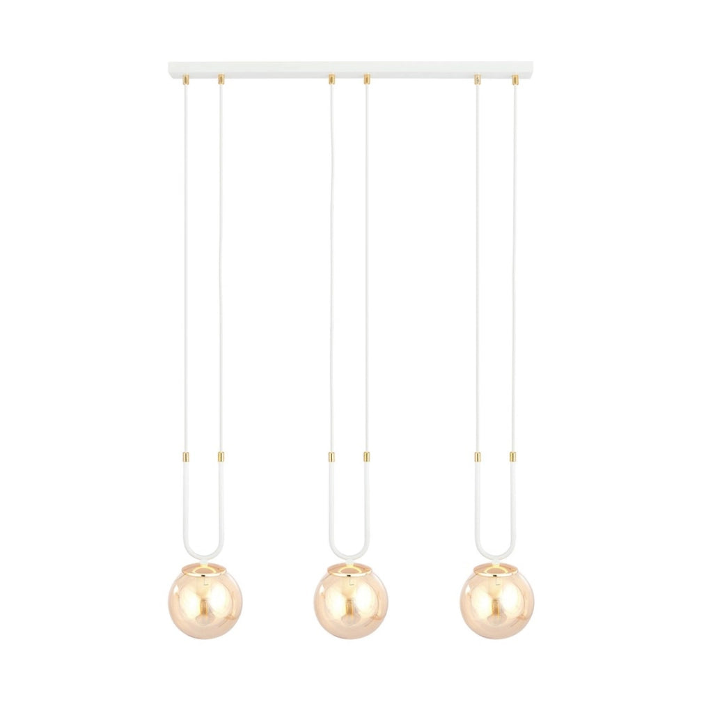Lampada a sospensione GLAM in acciaio bianco e vetro ambra