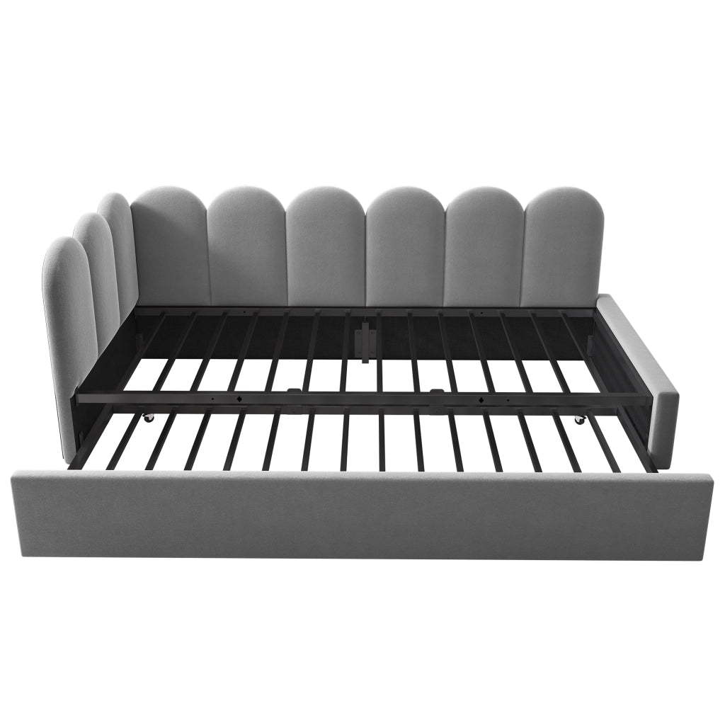 Letto daybed con letto estraibile 90x200 cm, velluto grigio, senza materasso