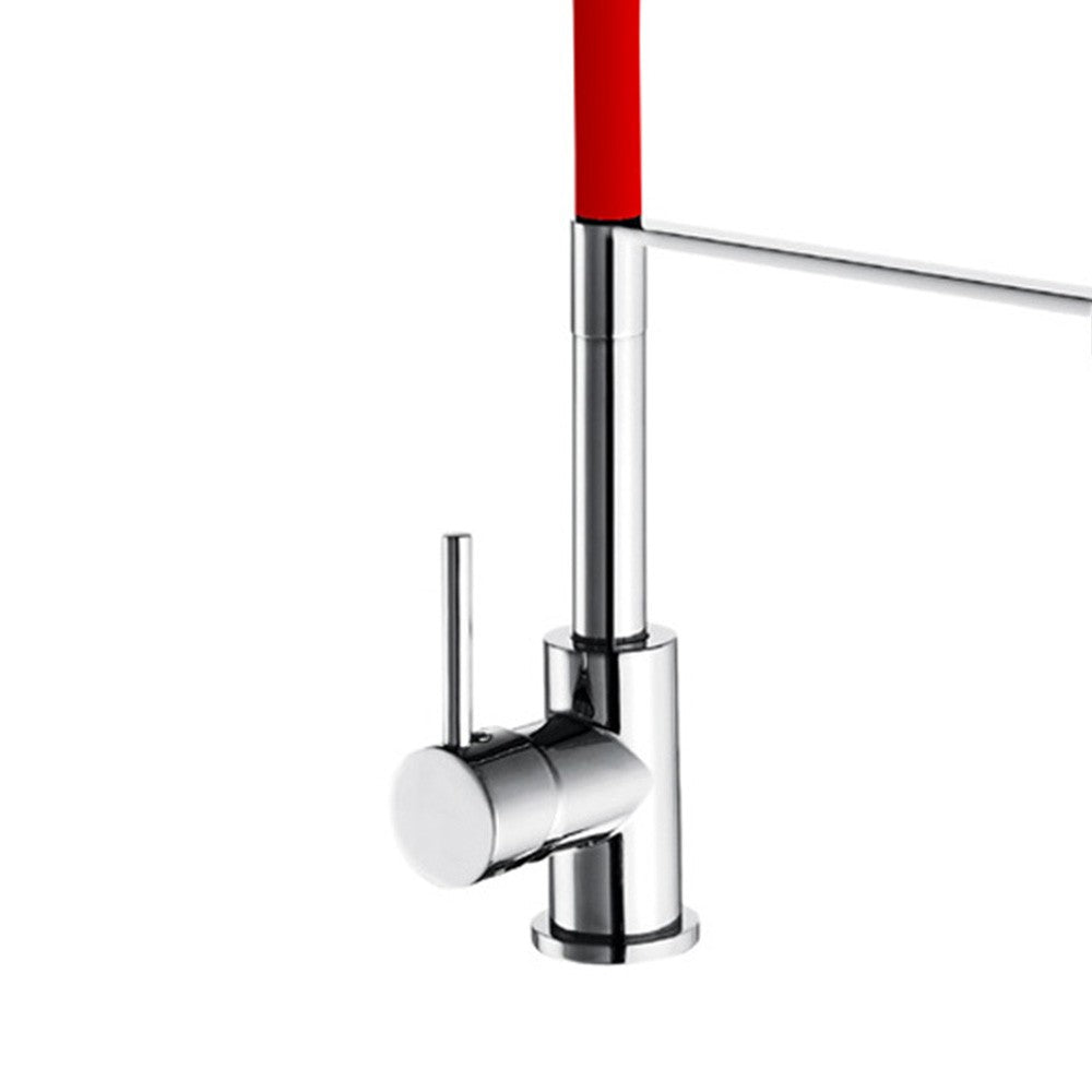 Miscelatore lavello a bocca alta con doccetta estraibile e flessibile rosso winter