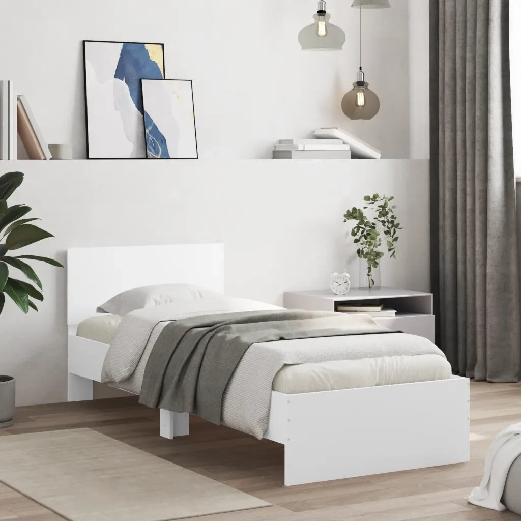 Giroletto con Testiera e LED-Struttura Letto con testiera Bianco 90x200 cm 162446