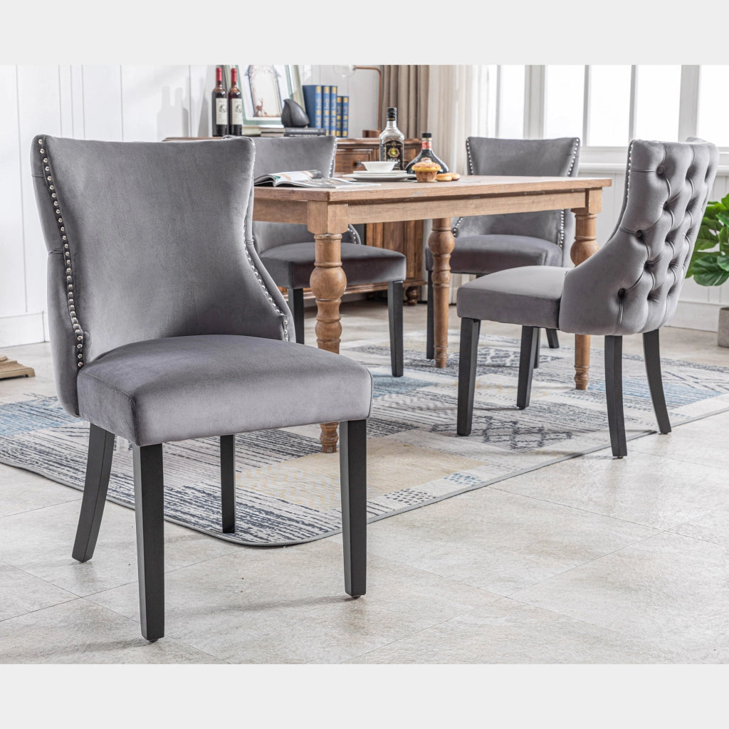 SEDIA Imbottita 50 cm Velluto Grigio con gambe in legno massello
