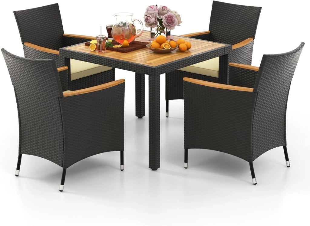 Set di mobili da giardino in rattan, 4 sedie con tavolo, in rattan, per esterni, terrazze, mobili da balcone, set per 4 persone, set da giardino