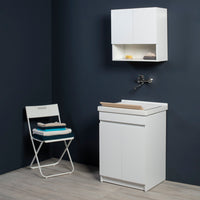 Mobile Lavatoio in Ceramica 2 Ante con Strofinatoio in Legno Massello 60x50x86A cm Grigio Cemento