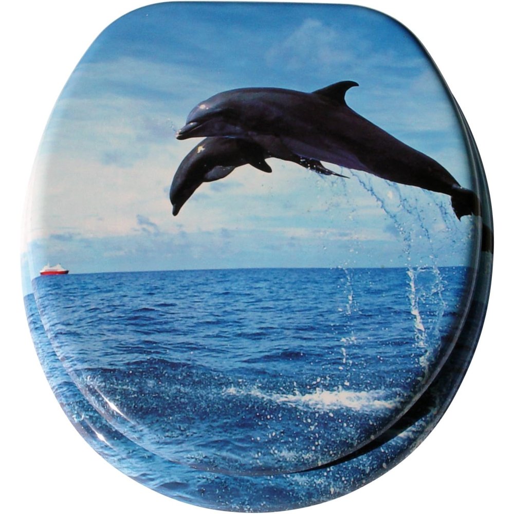 Valdomo sedile wc universale decoro delfini, legno, 39x29x9 cm