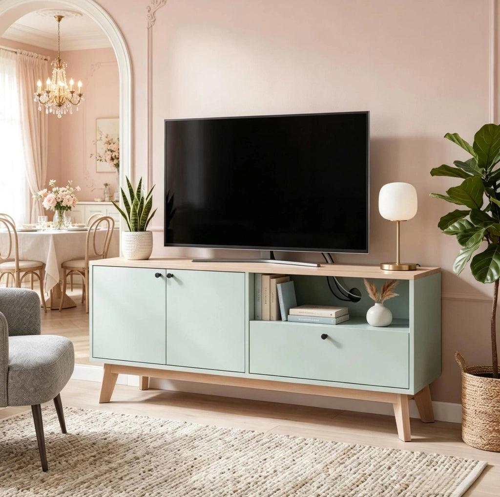 Mobile TV 120 cm verde chiaro e rovere in MDF