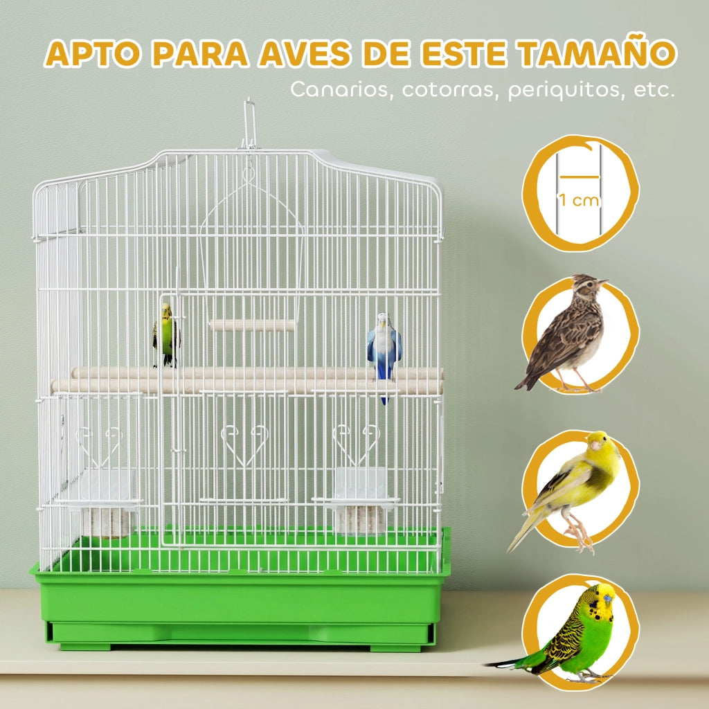 Gabbia per Uccelli con 2 Mangiatoie e Altalena ¨C Zephmum ¨C Verde 46.5x36x59 cm