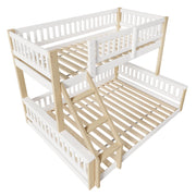 Letto a castello 3 posti 90×200 cm e 140×200 cm con scala; sponde; senza materasso; legno massiccio
