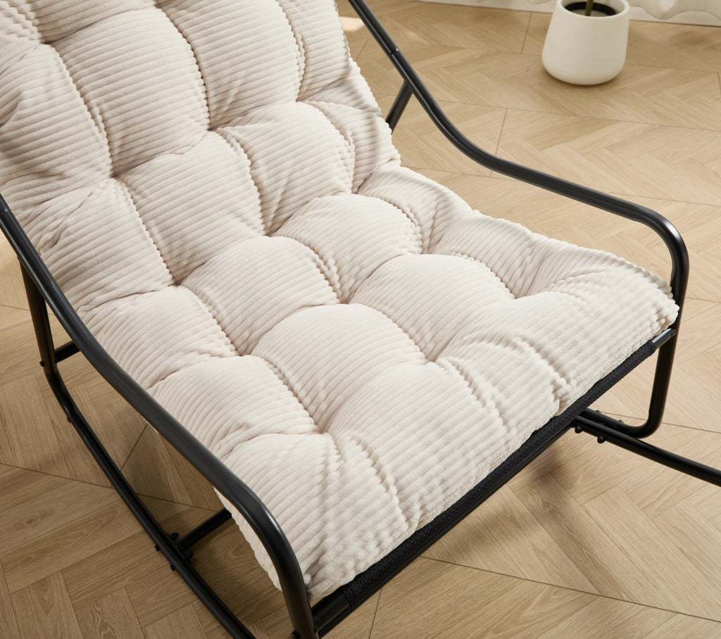 Sedia a Dondolo da Esterno Poltrona Basculante Regolabile con Cuscino Spesso senza Braccioli in Acciaio Bianca 75 x 116 x 82 cm