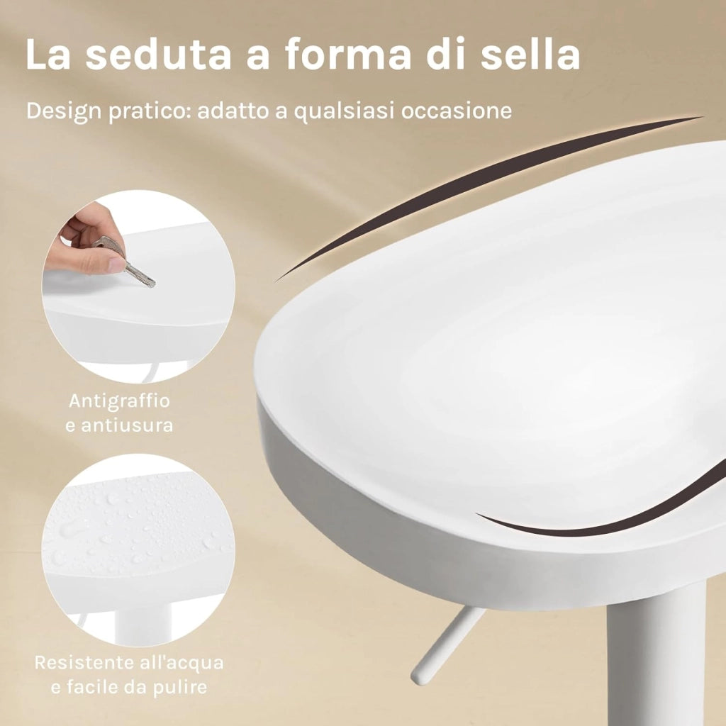 Sgabello da Cucina, Sgabello da Bar per Colazione in Legno Massiccio, Sgabello da Banco Regolabile in Altezza, Sgabello Girevole a 360° con Poggiapiedi, Bianco, BH413ws-1