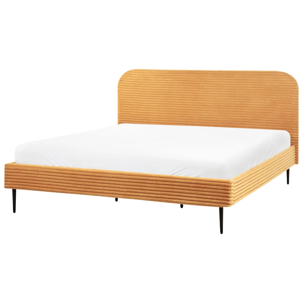 Letto arancione velluto a coste testiera con rete a doghe 180 x 200 cm design minimalista