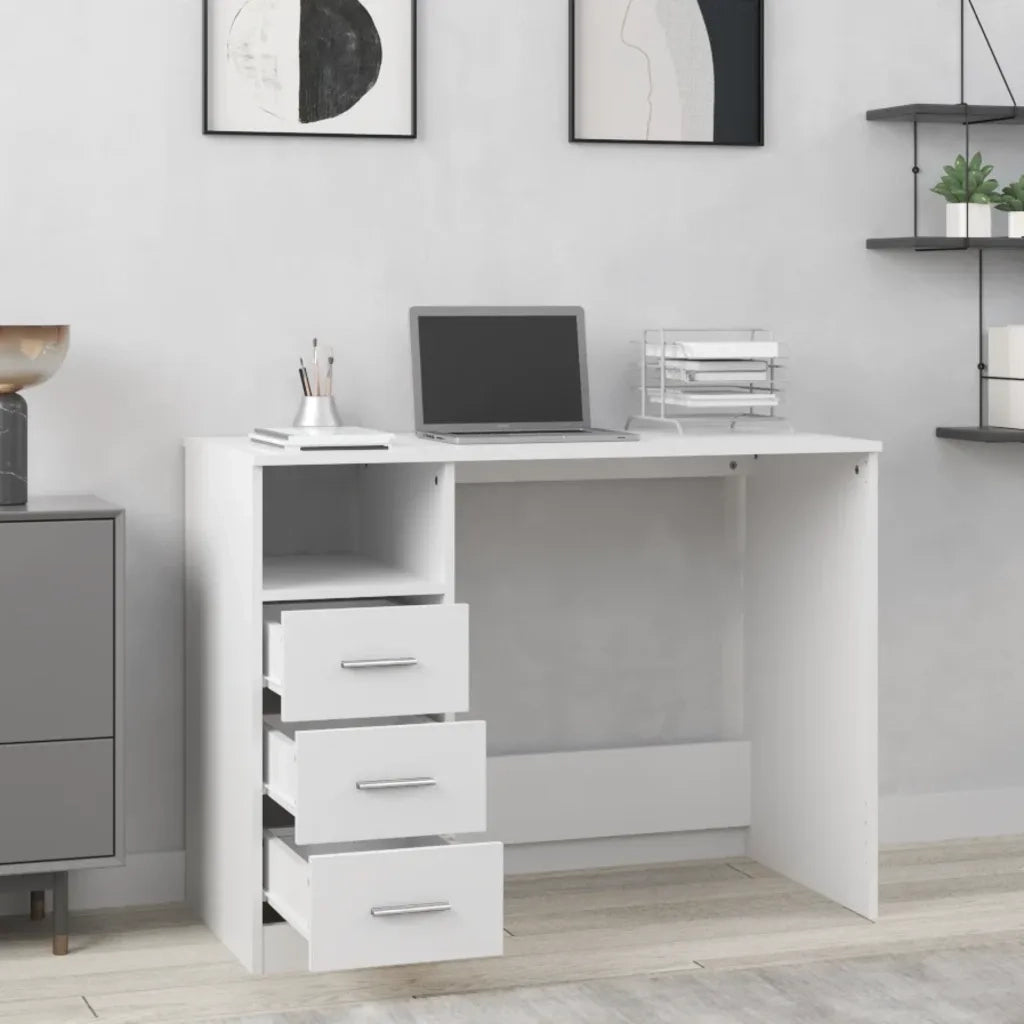 Scrivania con Cassetti-Scrivanie per ufficio e studio Bianca 102x50x76 cm in Legno Multistrato