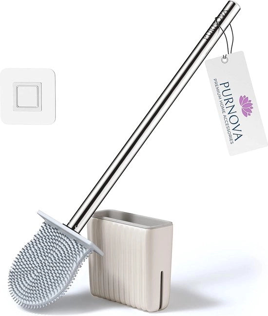 Toiletborstello in silicone con supporto, pulizia antibatterica profonda, toiletborstello in silicone per ogni bagno, toiletborstello, asciuga velocemente, risparmia spazio, design elegante, lunga maniglia in acciaio inossidabile.