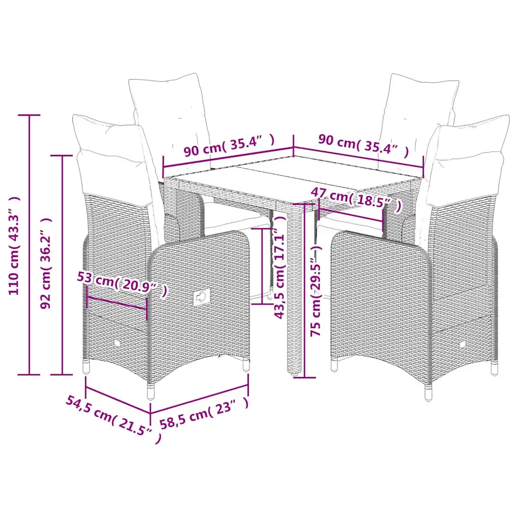 Set Bistrò da Giardino 5 pz con Cuscini in Polyrattan Grigio 3277166