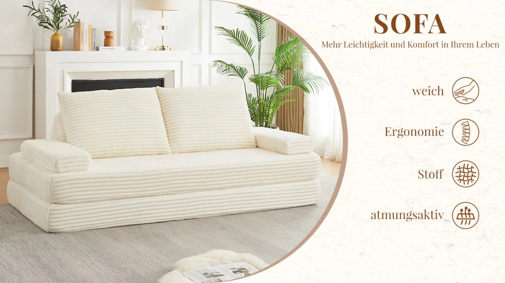 Divano letto in corda moderno ¨C Minimal ¨C 210cm con due cuscini e braccioli rimovibili