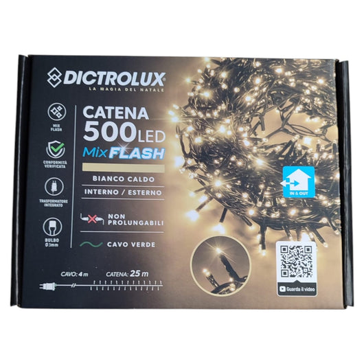 LUCI NATALIZIE 500 LED BIANCO CALDO MIX FLASH INTERNO/ESTERNO IP44 25M