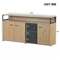 Credenza Moderna con 3 Ante e 3 Cassetti, Maniglie in Metallo, per Soggiorno e Cucina, 150x35x75.9 cm, Nero Marrone