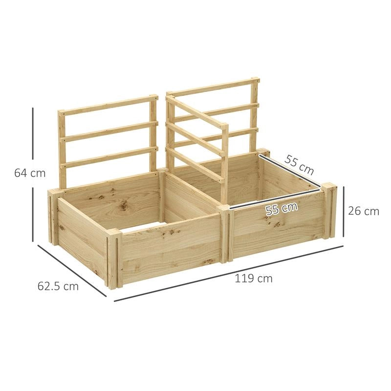 LETTO PER ORTO CON 3 TRALICCI E 2 FIORIERE IN LEGNO DI ABETE CON FONDO APERTO 119X62.5X64 CM COLOR LEGNO
